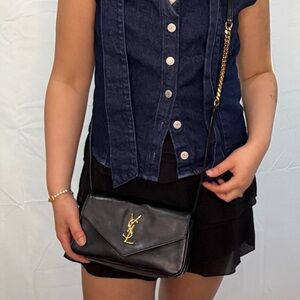 Yves Saint Laurent Envelope Flap Crossbody Bag black and gold